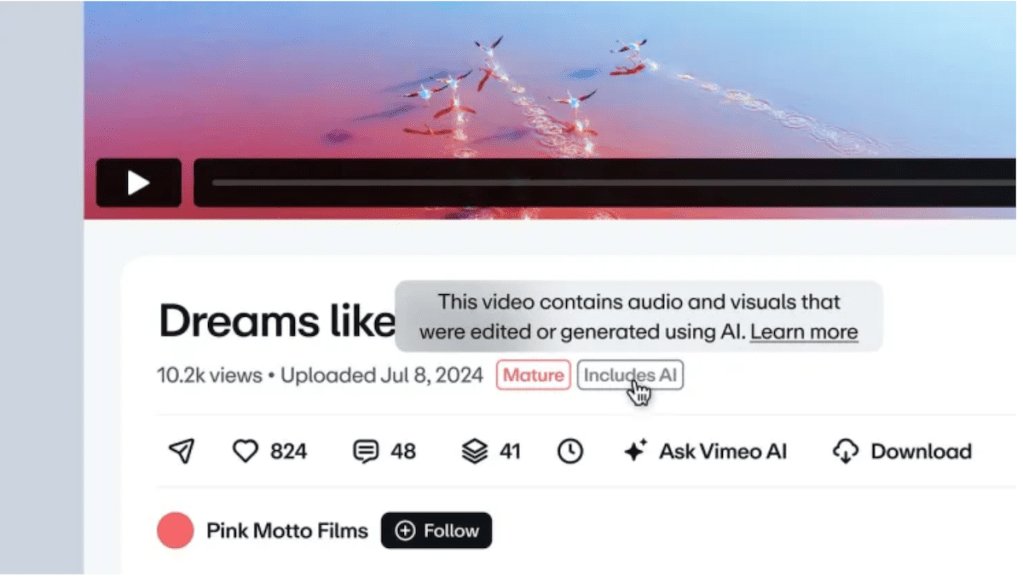 Vimeo se une a YouTube y TikTok en el lanzamiento de nuevas etiquetas de contenido de IA